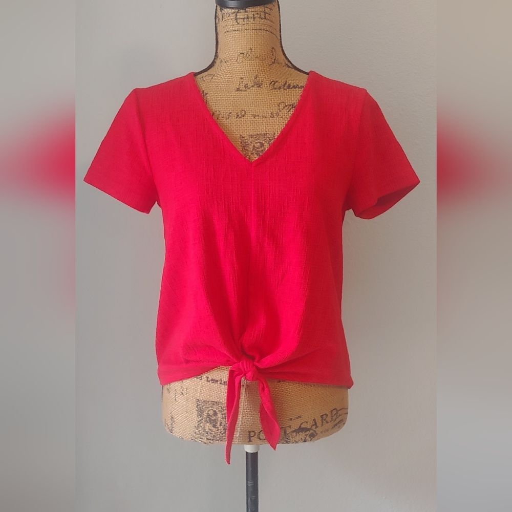 J. Crew Textured Short Sleeve Top w Tie Front Sz S Red
